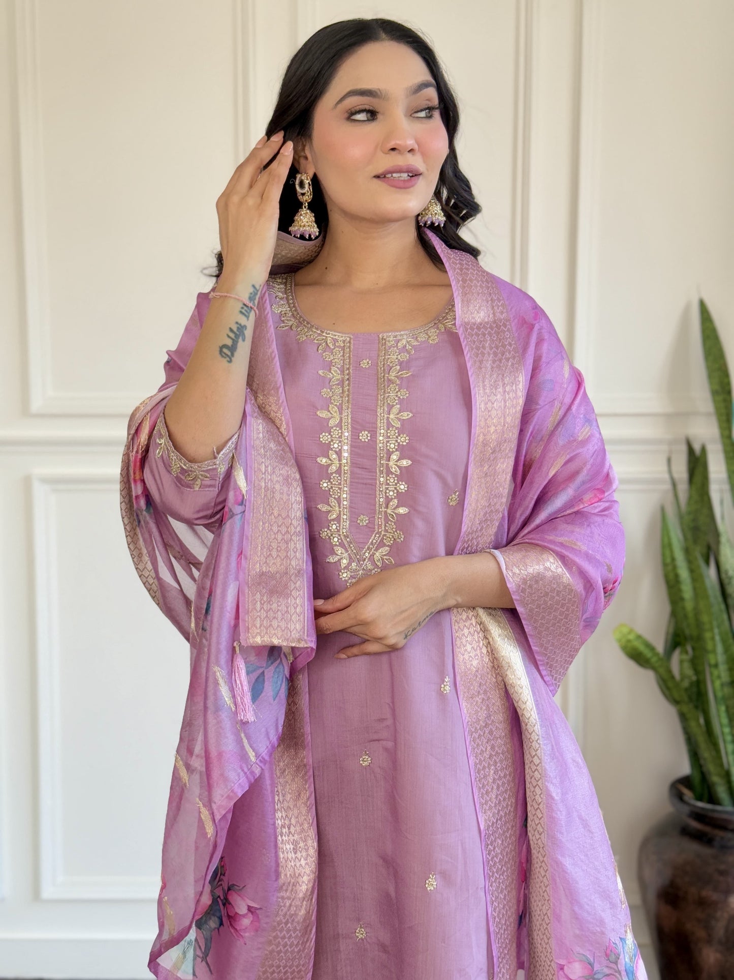 Elegant Viscose Chanderi Fabric with Sequin Embroidery – Luxurious & Lightweight