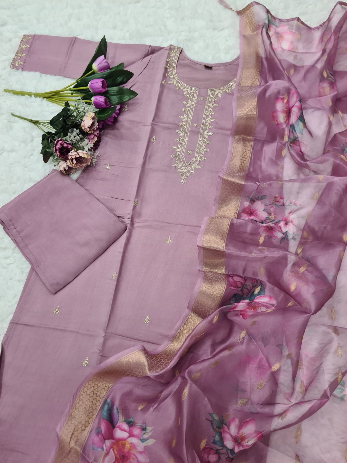 Elegant Viscose Chanderi Fabric with Sequin Embroidery – Luxurious & Lightweight