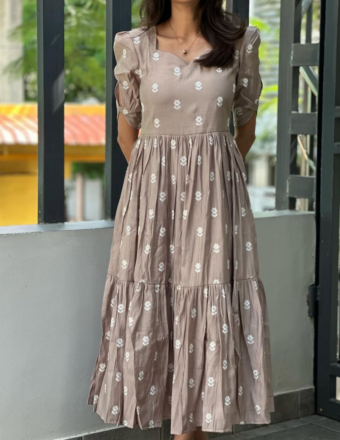 Elegant Fully Embroidered Cotton Midi Gown – Graceful & Stylish!