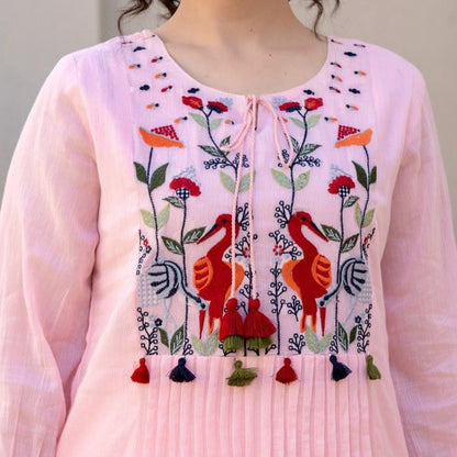 full aline top with beautiful embroidery work and printex work