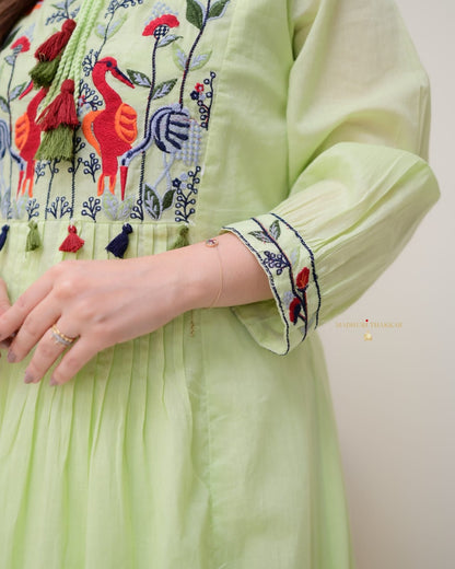 full aline top with beautiful embroidery work and printex work