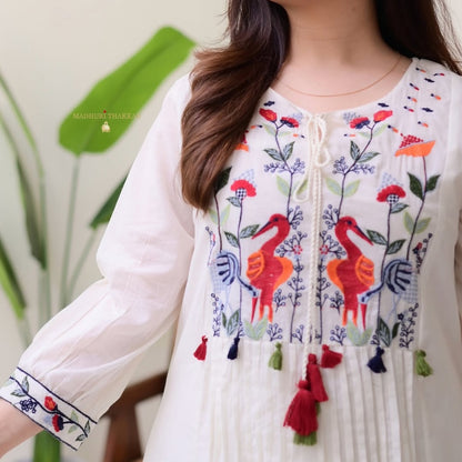 full aline top with beautiful embroidery work and printex work