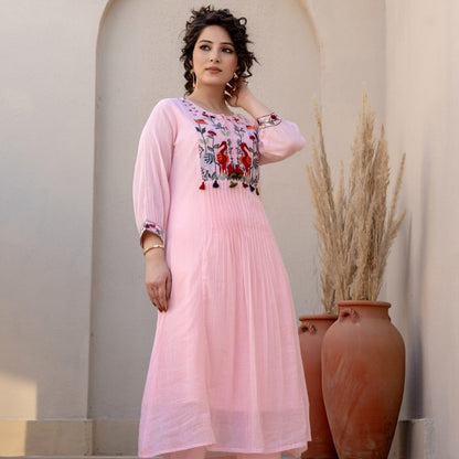 full aline top with beautiful embroidery work and printex work